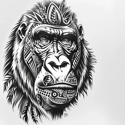 Polynesian style gorilla tattoo design