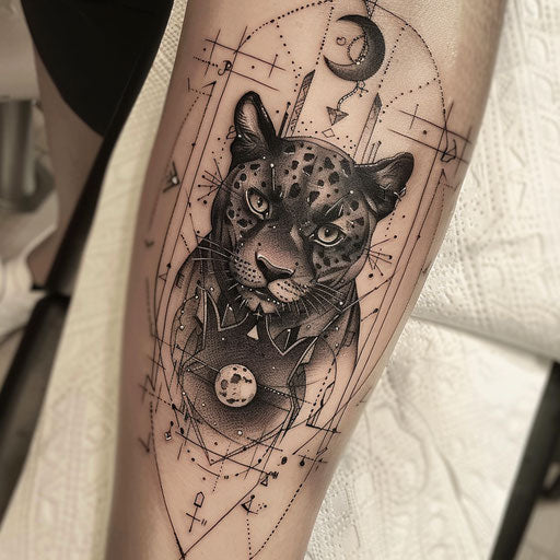 Mystical panther tattoo on a white mystical scroll