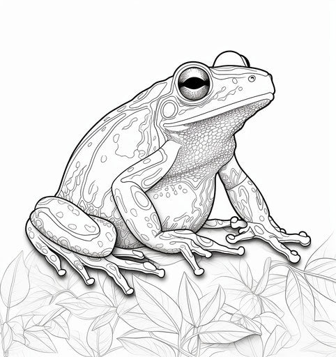 Frog on white background, flawless line work, dark humor