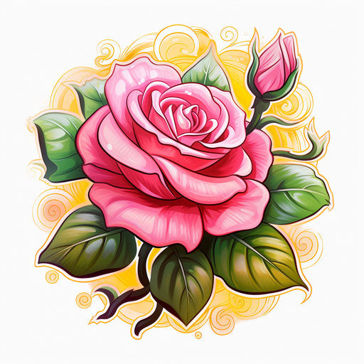 Tattoo design pink rose leaves light pink yellow batik
