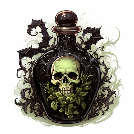 Poison clipart in the style of Chiaroscuro Art, on white background