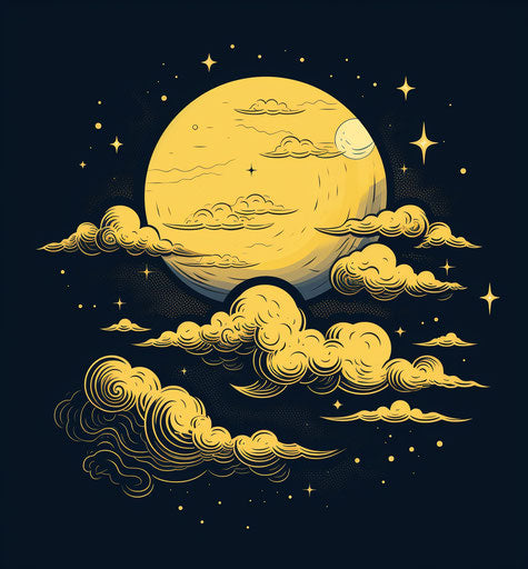 Moon and Cloud in Night Drawing