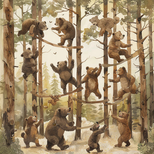 Woodland Olympics with playful bears