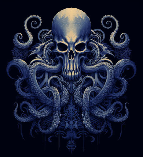 Octopus skull, body, tentacles, talisman sketch art