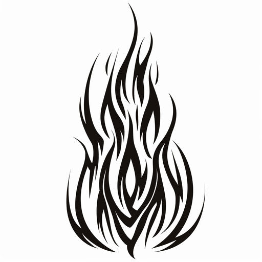 Bold black lines tribal flame tattoo design on pure white canvas