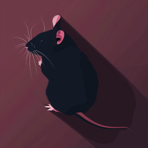 Flat maroon background with realistic mouse clipart and shadows