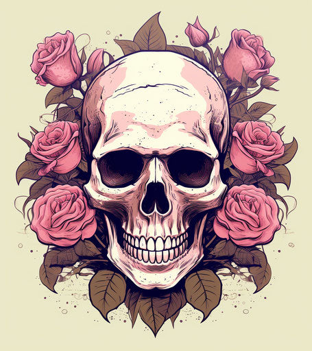 Skull and roses with tattoos vector, delicate shading style