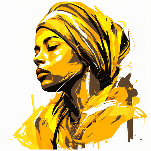 Yellow illustration in the style of Chiaroscuro Art on white background