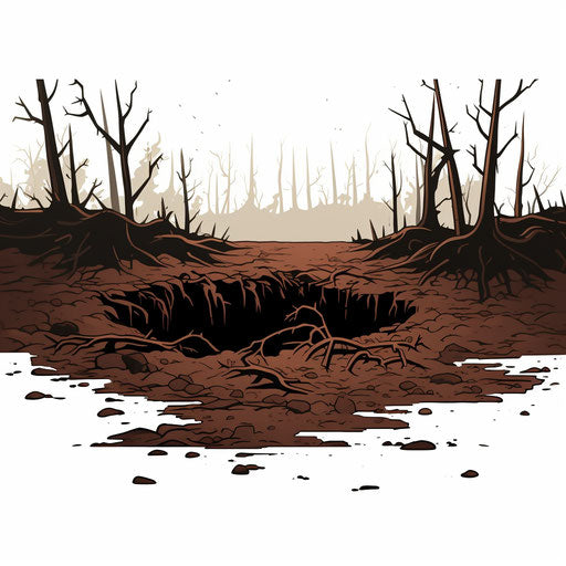 Ground illustration in the style of Chiaroscuro Art, on white background