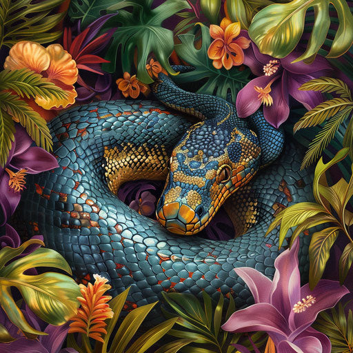 Titanoboa with vibrant tropical plants