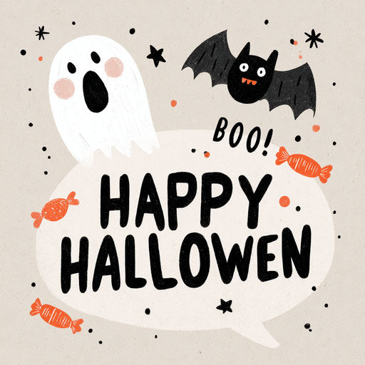 Whimsical Halloween Design with Ghosts and Treats