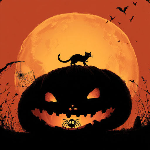 Dark silhouette of a pumpkin against the moon