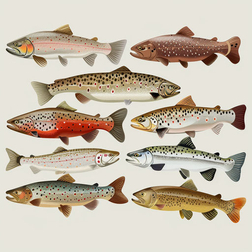 Trout clipart in a photo-realistic style on white flat background