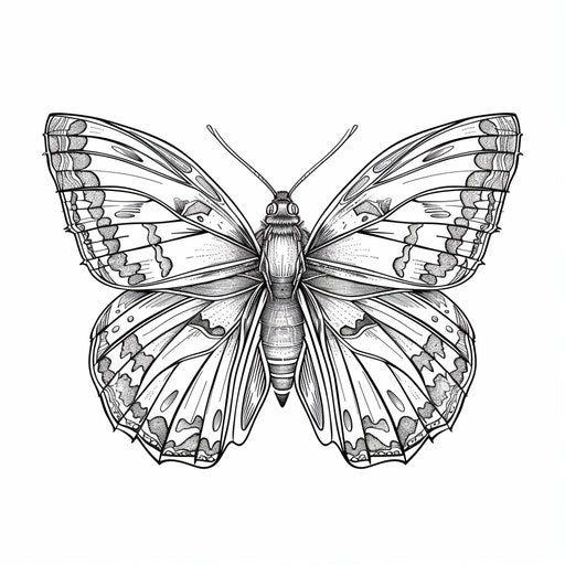 Butterfly with intricate and symmetrical patterns, coloring page
