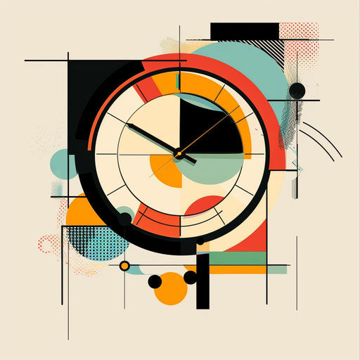 Minimalist modern clock tattoo sketch with abstract shapes and bold colors