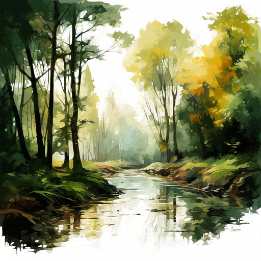 Forest background clipart in Oil painting style on white