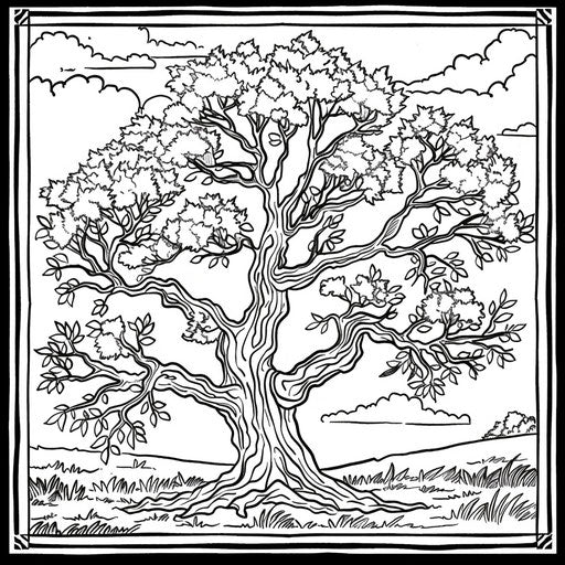 Basic tree with branches and a few leaves. Coloring book page