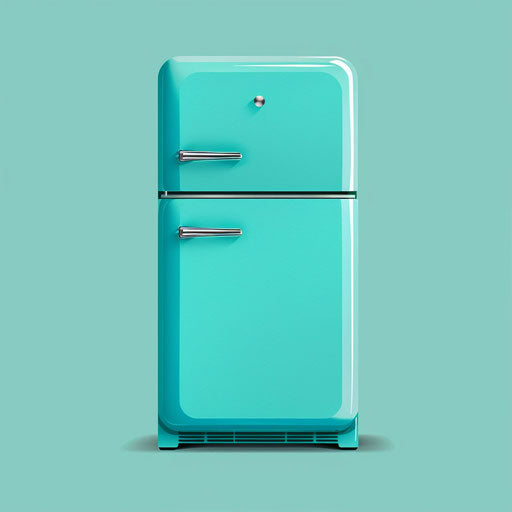 Realistic fridge clipart on flat turquoise background
