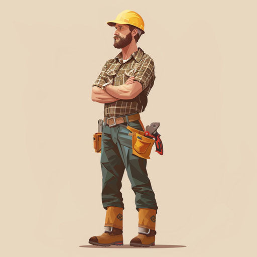 Handyman clipart in photo realistic quality on a flat beige background, presenting a rustic appeal and intricate patterns