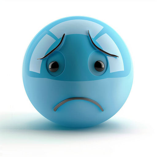 Blue sad smiley face on white background