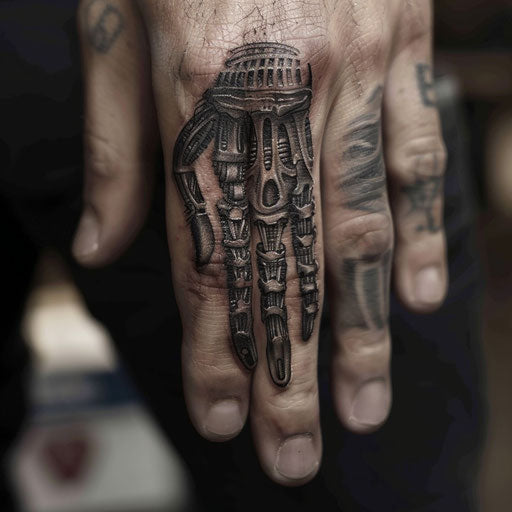 Finger tattoo with tiny biomechanical elements