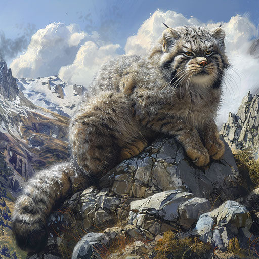 Panoramic view of a Pallas's cat in its natural habitat