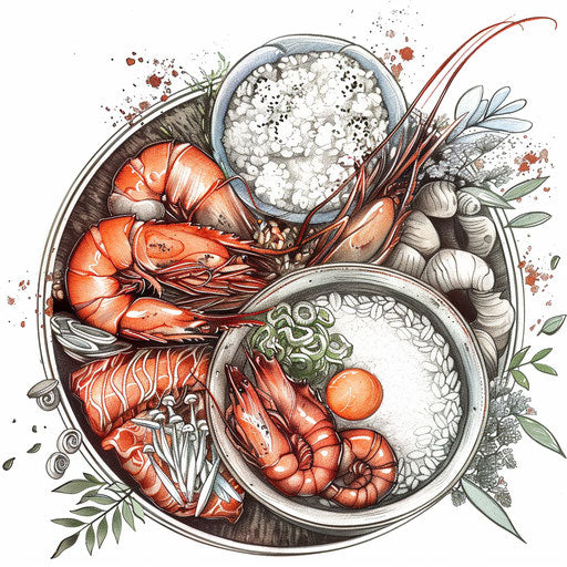 Korean culinary art tattoo, kimchi and rice bowls