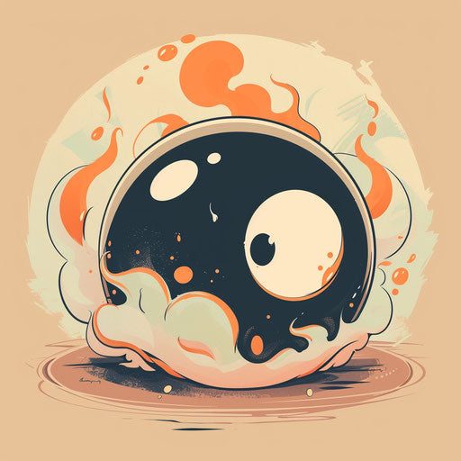 Warm flat tattoo sketch of an 8 ball with cozy aura