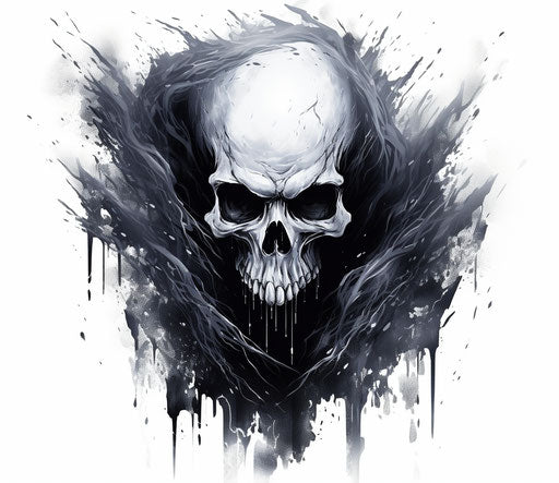 Skull and ghost tattoo in screamer style, animated gifs, apocalyptic