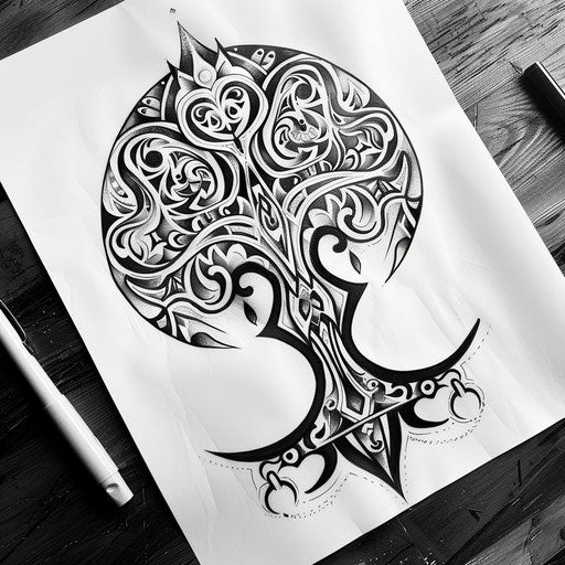 Polynesian style tree of life tattoo design on white paper
