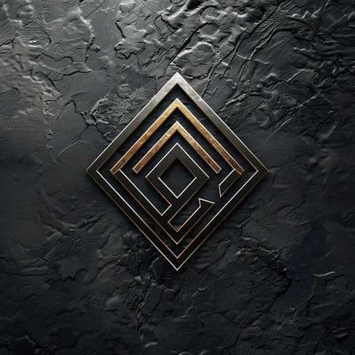 Modern clothing logo with sleek lines and a metallic background