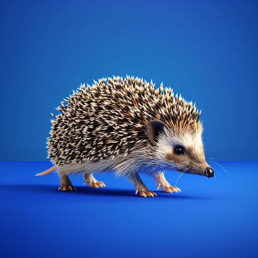 Vibrant hedgehog on flat royal blue background