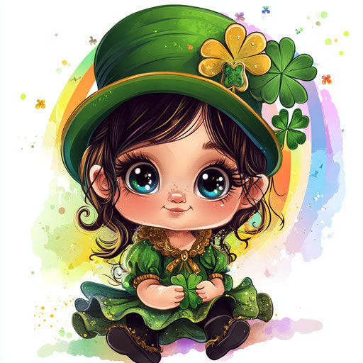 St. Patrick's Day baby girl, cute chibi-style