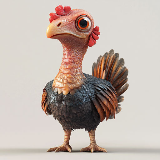 3D turkey in photo realistic style on flat white background, isolated clipart