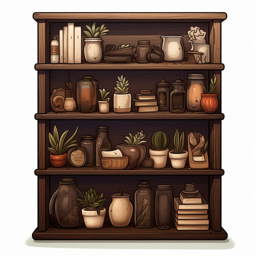 Shelf clipart in the style of Chiaroscuro Art, on a white background