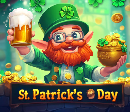 St. Patrick's Day cartoon game background with leprechauns