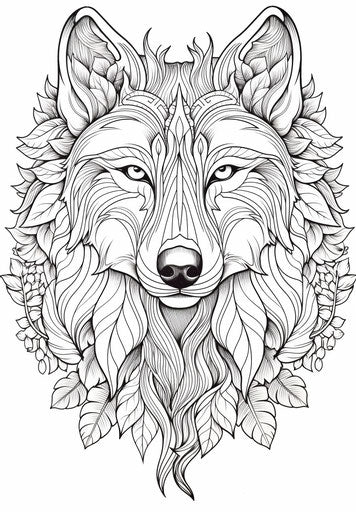 Wolf in coloring pages in floral design