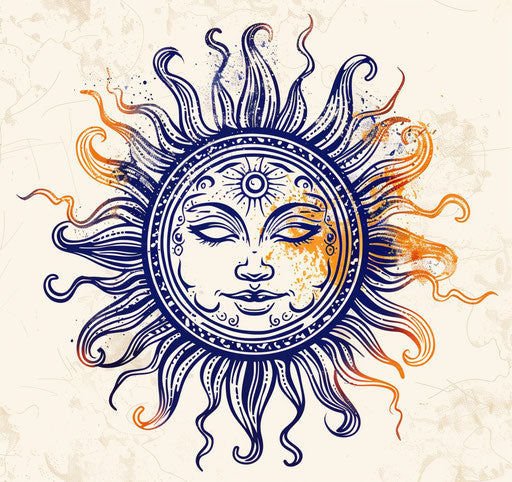 Neolithic sun tattoo on hand drawn design illustration