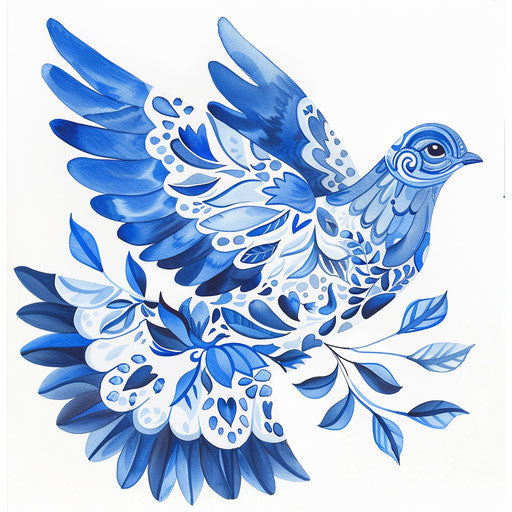 Blue dove in geometric patterns, artistic style