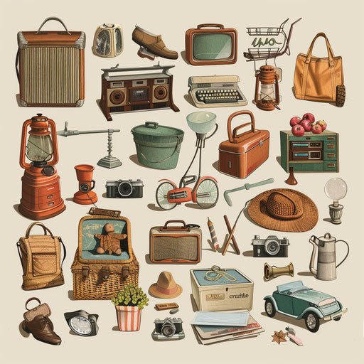 High quality yard sale clip art on flat beige background