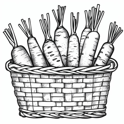 Carrots in a basket. Coloring book page