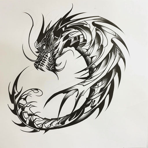 Dynamic sketch of a neo tribal dragon in flat tattoo