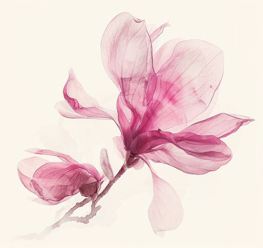 Magnolia flower art in light pink and light magenta style