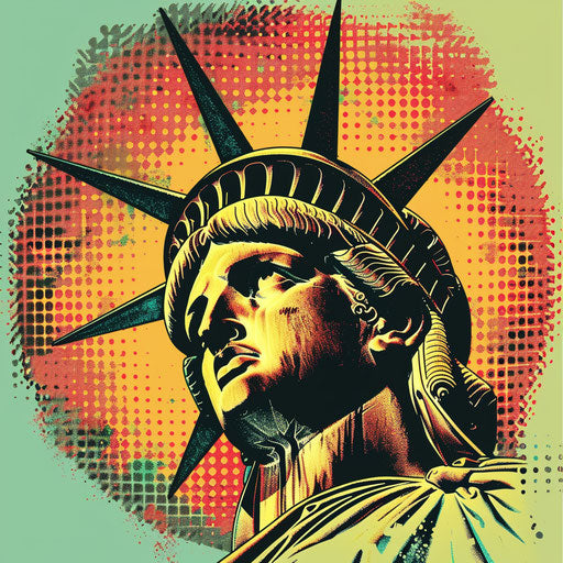 Retro comic book style tattoo sketch of the Statue of Liberty