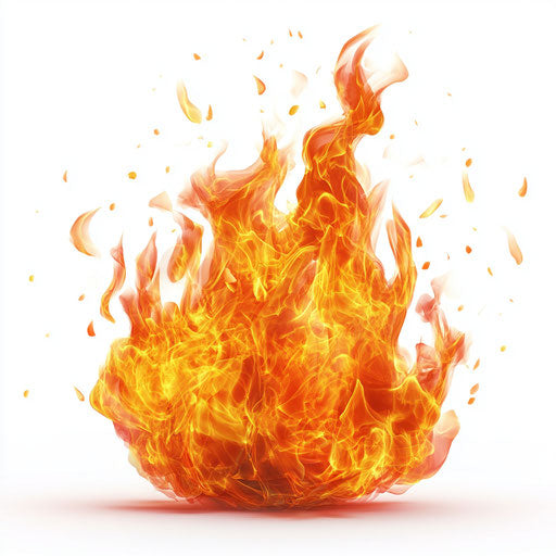 3D fire in photo realistic style on flat white background, isolated clipart