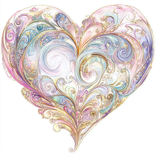 Heart-shaped design with pastel colors and glitter