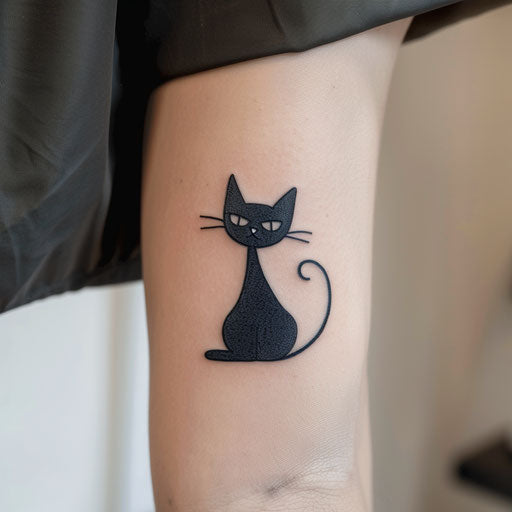 Black cat tattoo inspired by Scandinavian folk art