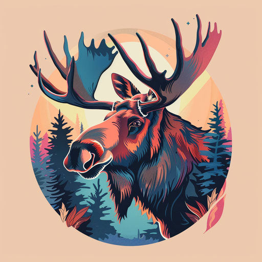 Modern flat tattoo sketch of a moose in a sleek, digital art style