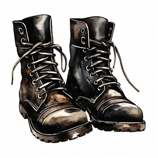 Boots clipart in the style of Chiaroscuro Art, on white background