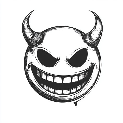 Beautiful flat tattoo sketch of devil smiley face